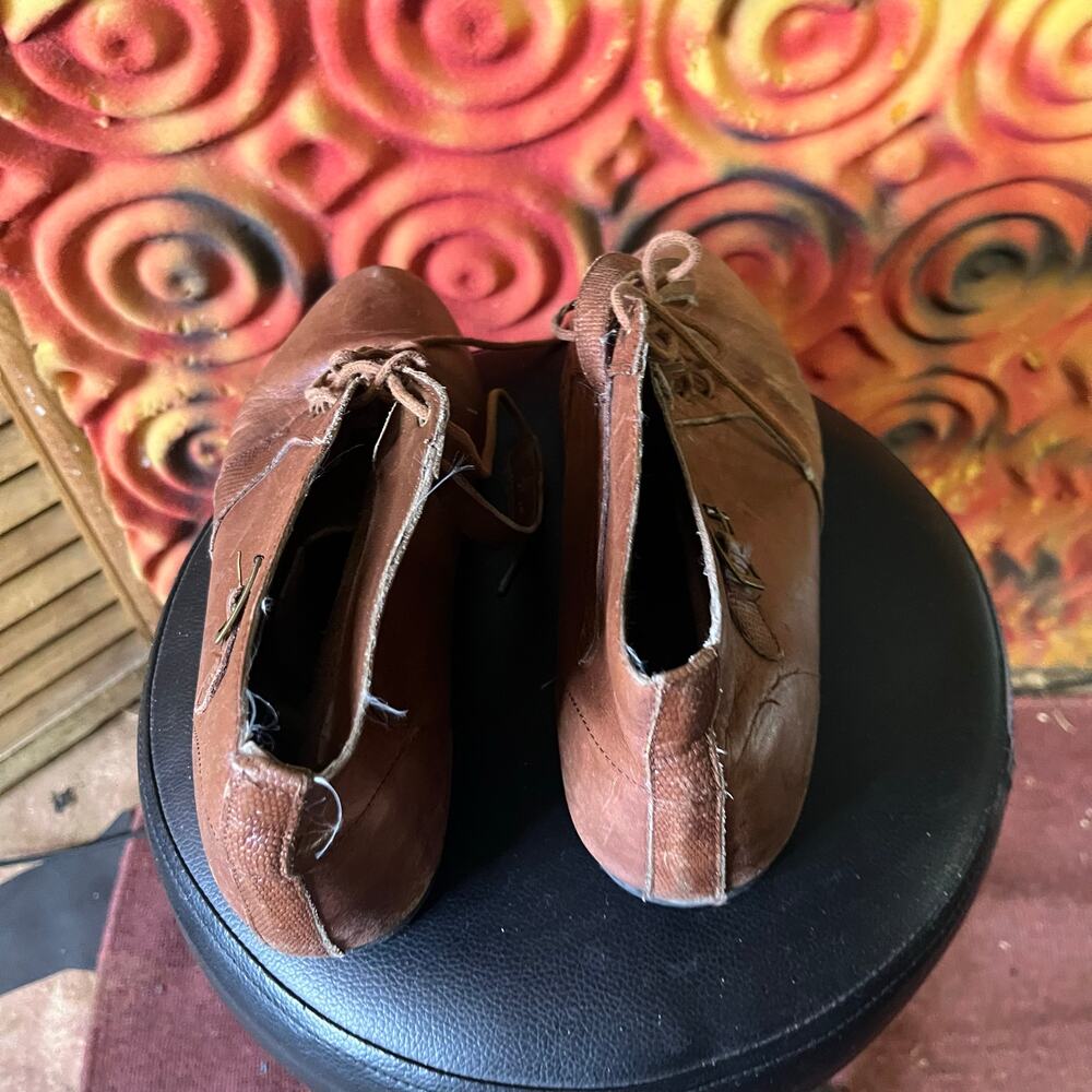 brown leather lace-up ankle boots booties 8.5 - Picture 4 of 4
